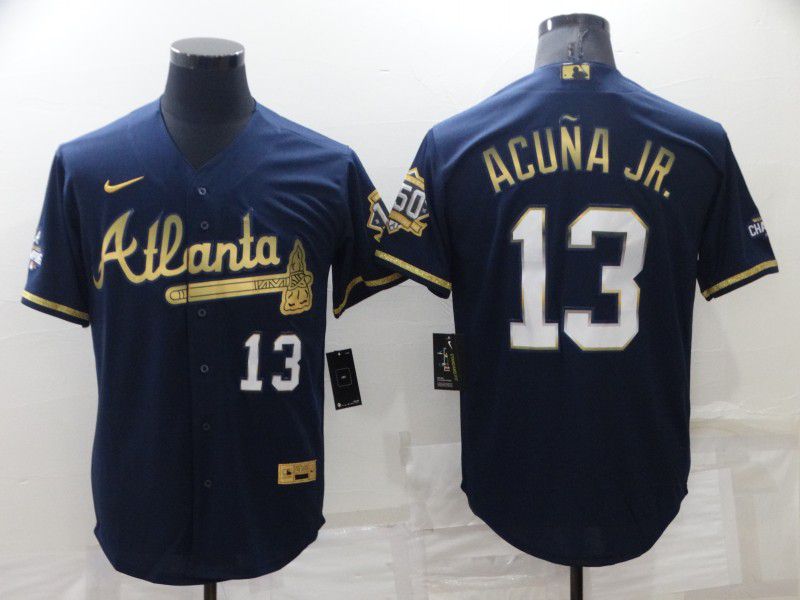 Men Atlanta Braves 13 Acuna jr Blue Gold Game 2022 Nike MLB Jersey